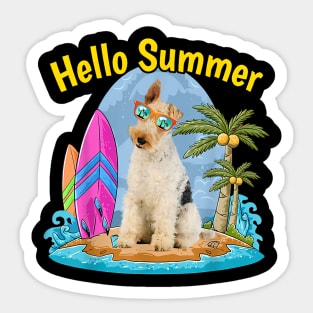 Hawaiian Wire Fox Terrier Dog Tropical Floral Summer Vibes Sticker